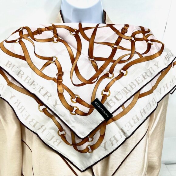 New Tag on Burberry Miniscarf 23" Cotton/Silk Light pink belt nova trim (51) - Picture 6 of 10